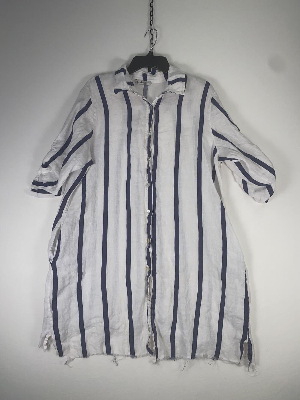 Liabella Shirt Dress Womens One Size White Striped Linen Made Italy Nautical